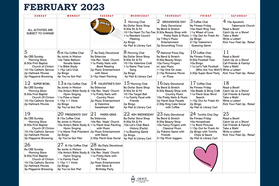 February Activity Calendar