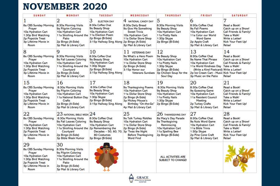 November Activity Calendar