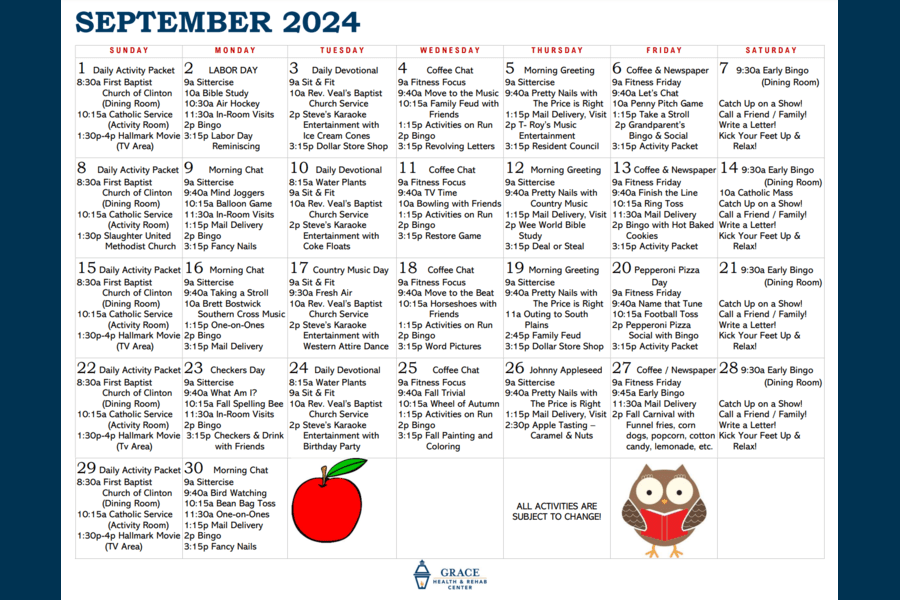 September Activity Calendar