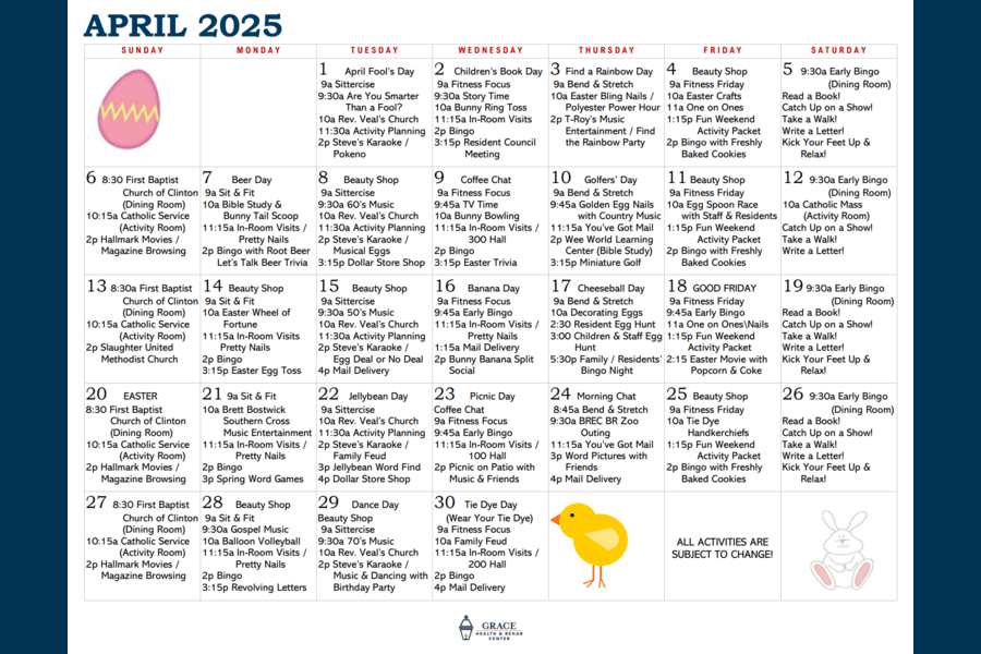 April Activity Calendar