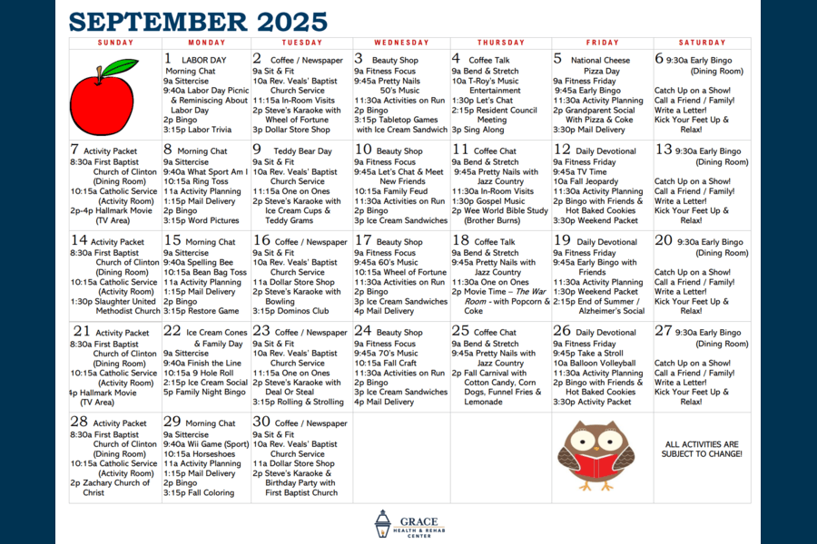 September Activity Calendar