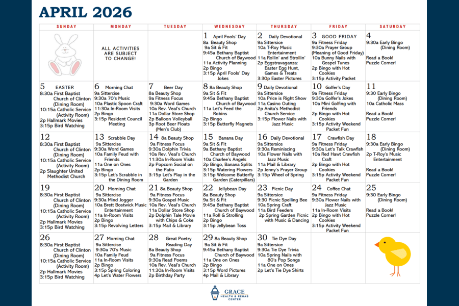 April Activity Calendar