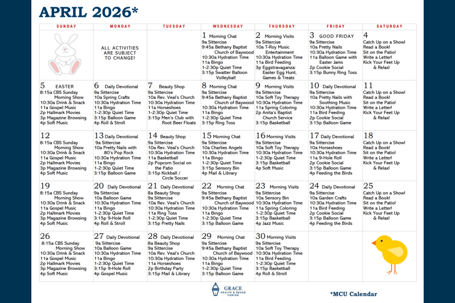 April MCU Activity Calendar