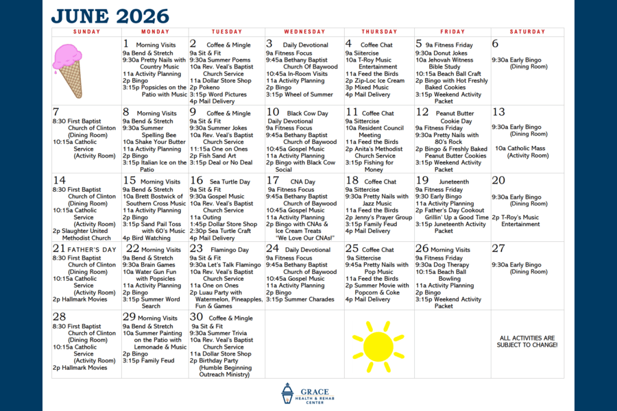June Activity Calendar