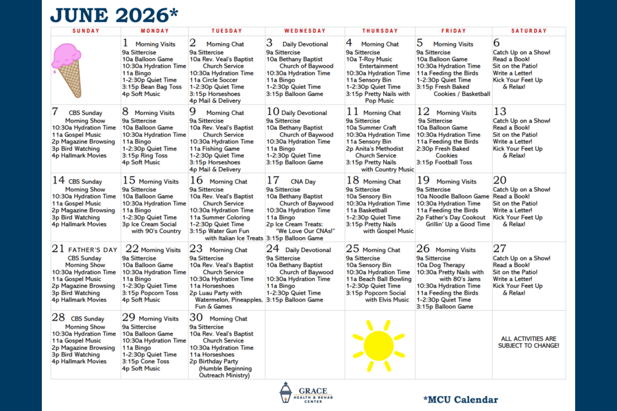 June MCU Activity Calendar