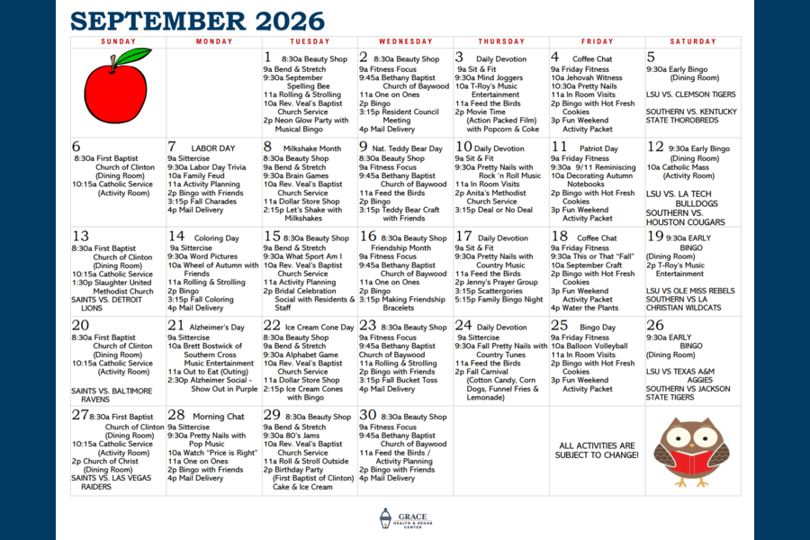September Activity Calendar