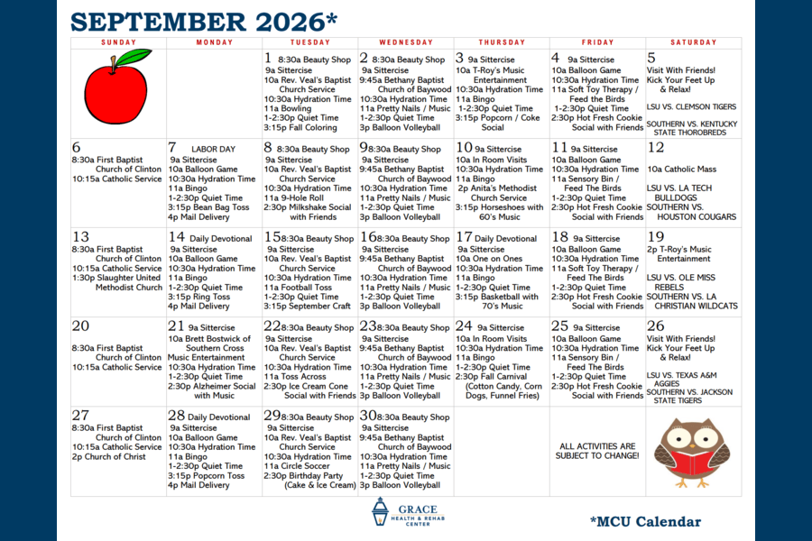 September MCU Activity Calendar