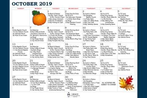 Grace Health Rehab Center October Activity Calendar